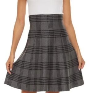 MIA MOD XL STRETCH SKIRT  Plaid Gray & Black Fit And Flare